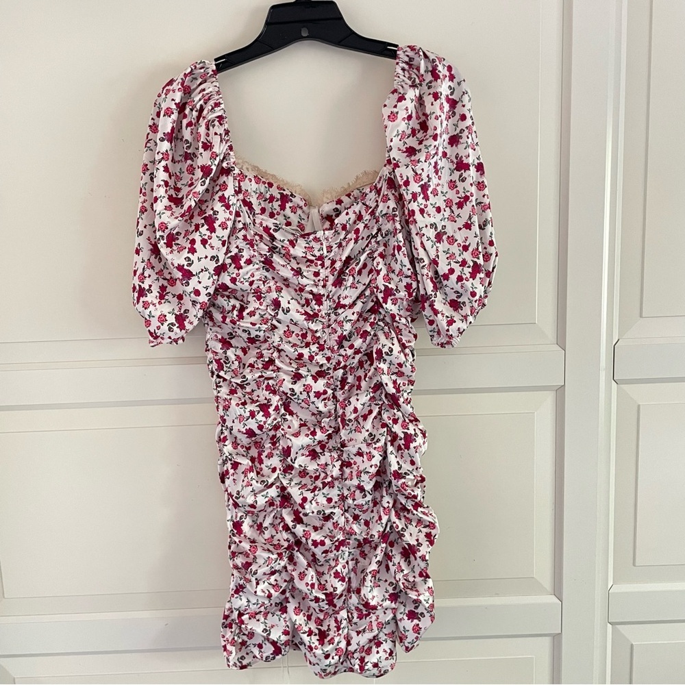 For Love & Lemons Melrose ruched rose Floral Mini Dress 38107 - Picture 5 of 16